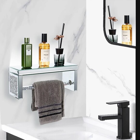 NEW  Glass Mirrored Wall Shelf Wall Mounted for Over Toilet - Picture 4 of 8